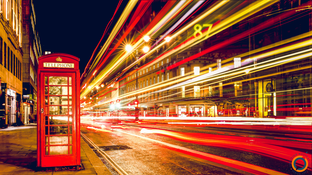 London at night with light